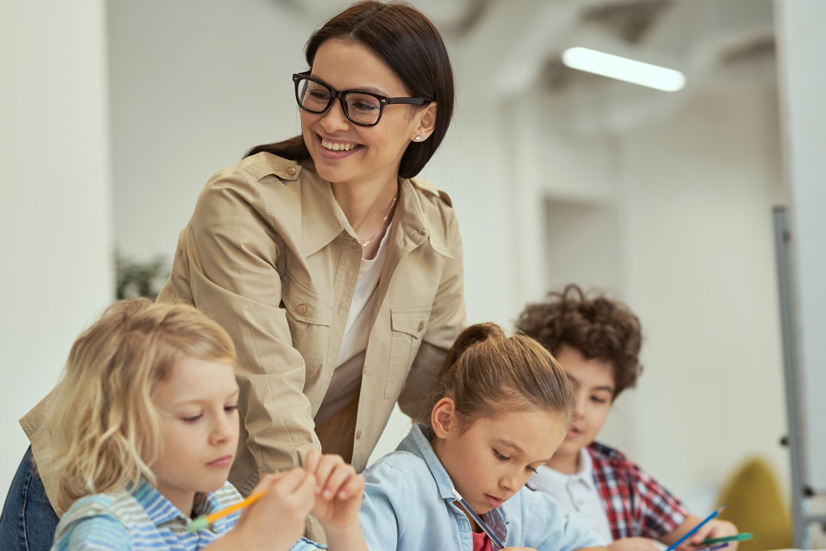 Woman as holiday care provider with three children